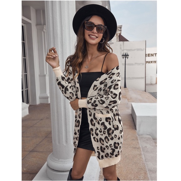 Rouge! Sweaters - Leopard Print Knit Open Cardigan